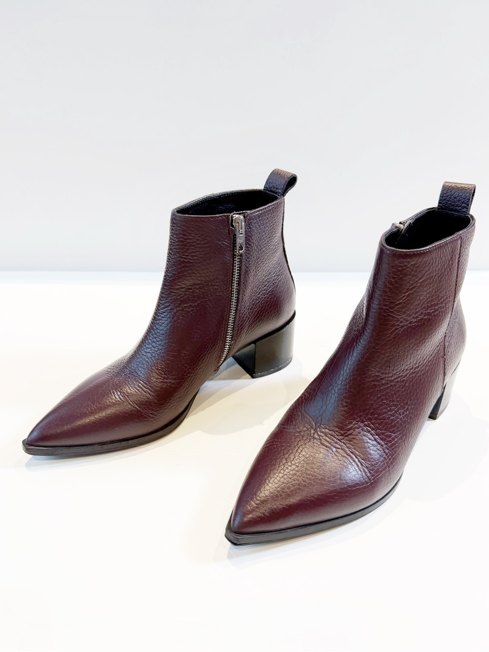 Everlane Woman Burgundy Leather Point Toe Block Heel Ankle Boots US6.5 Minimal